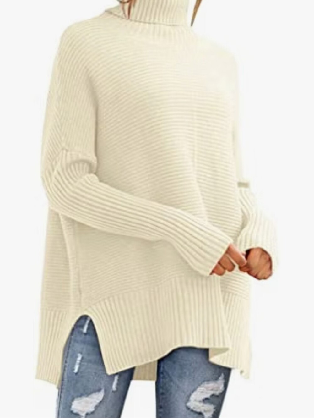 Women’s Cream Ribbed Turtleneck Sweater